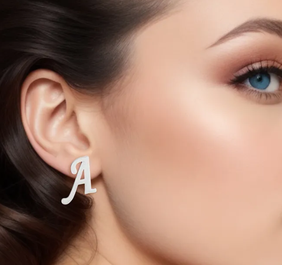 1000-41 - Stainless Steel Silver Initial Earrings
