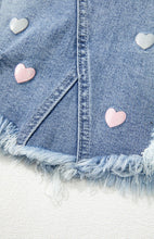 Load image into Gallery viewer, Distressed Raw Hem Heart Denim Skirt
