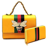 Satchel Mustard Striped Bee Boxy Handbag