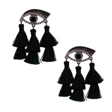 Cargar imagen en el visor de la galería, Black Evil Eye Tassel Earrings
