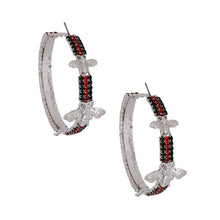 Load image into Gallery viewer, Silver Red and Green Bee Hoops
