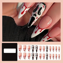 Load image into Gallery viewer, Press On Nails, Halloween Horror Grimace Blood Drop With Design, Mixed Fake Nails Long Almond/Coffin Glue On Nails Set With Adhesive Tabs Nails File For Women
