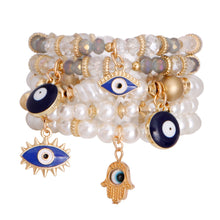 Cargar imagen en el visor de la galería, Cream Pearl Bead Evil Eye Bracelets

