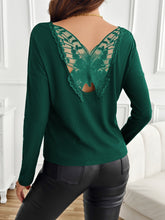 Cargar imagen en el visor de la galería, Lace Detail Butterfly Back Round Neck Long Sleeve T-Shirt
