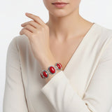 Linked Cracked Red Oval Burnished Silver Bracelet