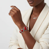 Linked Cracked Red Oval Burnished Silver Bracelet