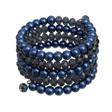 Cargar imagen en el visor de la galería, Coiled Royal Blue Pearl Glass Bead Wrap Bracelet
