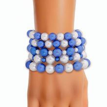 Load image into Gallery viewer, Azure Elegance: Blue and White Pearl Bracelet Set
