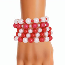 Cargar imagen en el visor de la galería, 5 Pcs DST Red and White Pearl Bracelets
