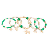 Green Beaded Elephant Charm 5 Bracelets