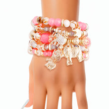 Cargar imagen en el visor de la galería, Pink Bead Elephant Charm Bracelets
