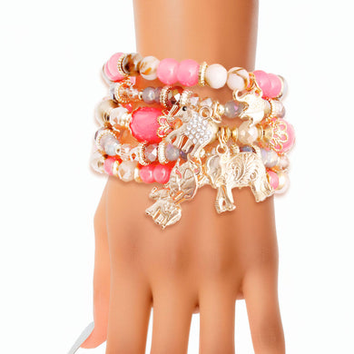 Pink Bead Elephant Charm Bracelets