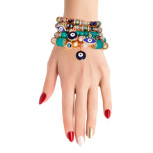 Load image into Gallery viewer, Turquoise Glass Bead Evil Eye Bracelets
