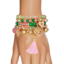 Cargar imagen en el visor de la galería, Pink Green Glass Love AKA Bracelets|Stretch to Fit
