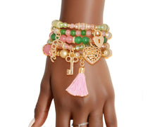 Cargar imagen en el visor de la galería, Pink Green Glass Love AKA Bracelets|Stretch to Fit
