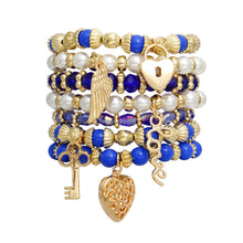 Cargar imagen en el visor de la galería, Pearl Bracelet Blue White Bead Set for Women
