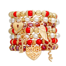 Cargar imagen en el visor de la galería, Pearl Bracelet Red White Bead Set for Women
