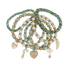 Cargar imagen en el visor de la galería, Love Charm Pearl Turquoise Bead Bracelet Set
