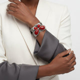 Cuff Red Butterfly Burnished Silver Bracelet