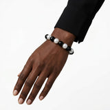 Black Bead White Pearl 15mm Stretch Bracelet
