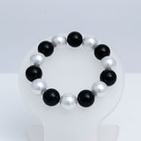 Black Bead White Pearl 15mm Stretch Bracelet
