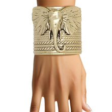 Cargar imagen en el visor de la galería, Cuff Burnished Gold Rope Elephant Tribal Bracelet
