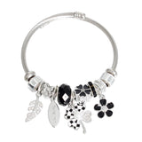 Silver Black Clover Cable Bangle