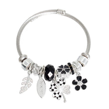 Cargar imagen en el visor de la galería, Silver Black Clover Cable Bangle
