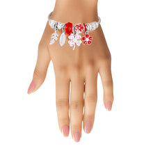Cargar imagen en el visor de la galería, Silver Red Clover Cable Bangle
