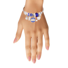Cargar imagen en el visor de la galería, Silver Blue Evil Eye Cable Bangle
