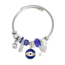 Cargar imagen en el visor de la galería, Silver Blue Evil Eye Cable Bangle
