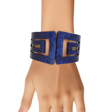 Cargar imagen en el visor de la galería, ZPB Sorority Marbled Blue Art Deco Cuff Bracelet
