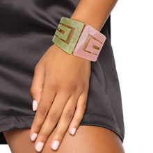 Cargar imagen en el visor de la galería, AKA Marbled Pink Green Art Deco Cuff Bracelet
