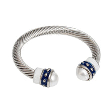 Cargar imagen en el visor de la galería, ZPB Blue White Thick Cable Classic Silver Bangle
