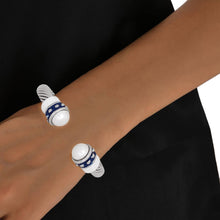 Cargar imagen en el visor de la galería, ZPB Blue White Thick Cable Classic Silver Bangle
