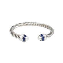 Cargar imagen en el visor de la galería, ZPB Sorority Blue White Pearl Cable Classic Bangle
