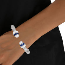 Cargar imagen en el visor de la galería, ZPB Sorority Blue White Pearl Cable Classic Bangle
