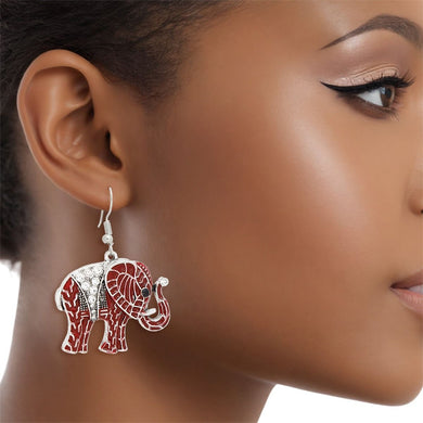 DST Red Elephant Rhinestone Fish Hook Earrings