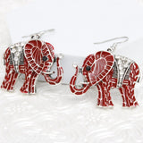 DST Red Elephant Rhinestone Fish Hook Earrings