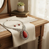 Pendant XL Red Cracked Teardrop Tribal Necklace