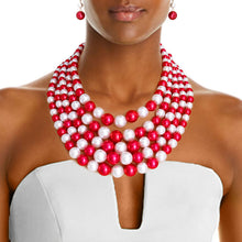 Load image into Gallery viewer, Red and White Pearl 5 Strand DST Necklace Set|18 inches
