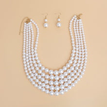 Cargar imagen en el visor de la galería, Pearl Necklace White 5 Strand Gold Necklace Set
