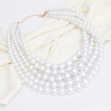 Cargar imagen en el visor de la galería, Pearl Necklace White 5 Strand Gold Necklace Set
