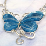 Pendant Marbled Blue and Silver Butterfly Necklace