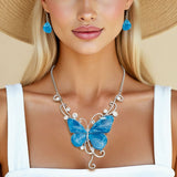 Pendant Marbled Blue and Silver Butterfly Necklace