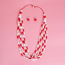 Load image into Gallery viewer, Long Red White Toggle DST Necklace|32 inches
