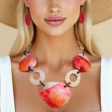 Load image into Gallery viewer, Necklace Red White Marbled Acrylic Link Collar Set
