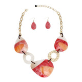 Necklace Red White Marbled Acrylic Link Collar Set