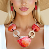 Necklace Red White Marbled Acrylic Link Collar Set