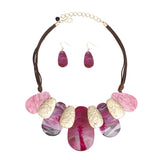 Bib Fuchsia Shades Teardrop Brown Cord Necklace